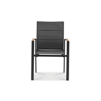 Como double sling outdoor dining chair with teak in charcoal