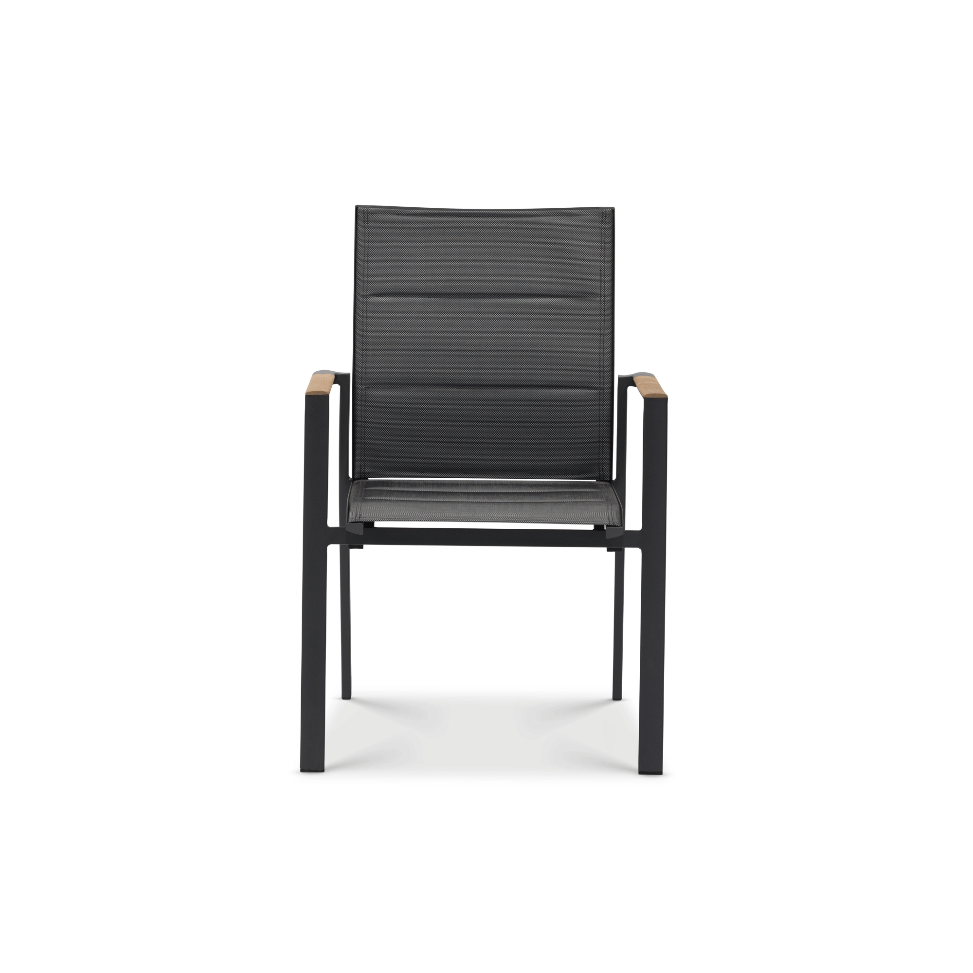 Como double sling outdoor dining chair with teak in charcoal