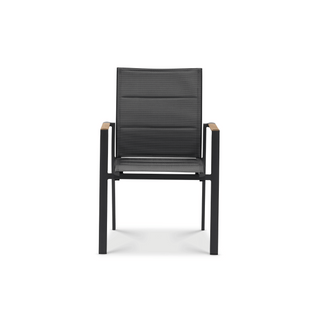 Como double sling outdoor dining chair with teak in charcoal