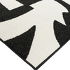 Close-up of a black and white geometric patterned rug