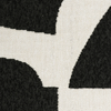 Close-up of a black and white geometric patterned rug.