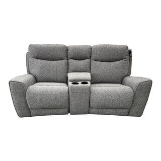 Denburn 3pce Cinema Recliners with angled bar consolein Believe Grey Fabric