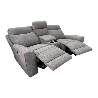 Denburn 3pce Cinema Recliners with angled bar consolein Believe Grey Fabric