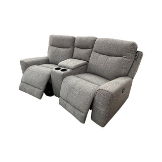 Denburn 3pce Cinema Recliners with angled bar consolein Believe Grey Fabric