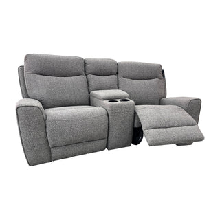 Denburn 3pce Cinema Recliners with angled bar consolein Believe Grey Fabric