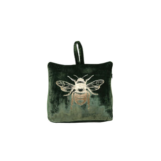 Doorstop in Green Velvet with a Gold Bee motif