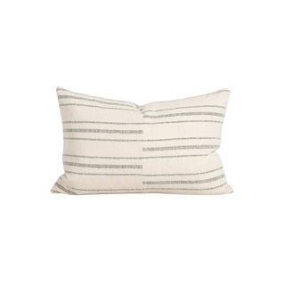 Striped pillow with beige and gray lines on a white background