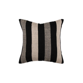 Striped pillow with black and beige pattern on a white background