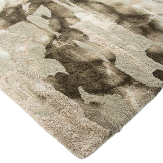Textured area rug with a neutral color palette on a white background