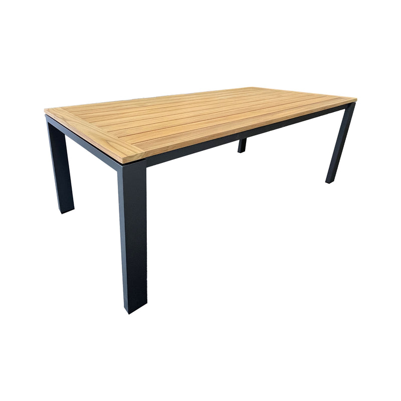 Flaxmill FSC-Certified Teak Table with Tiger Powder Coated Aluminium Frame in Charcoal