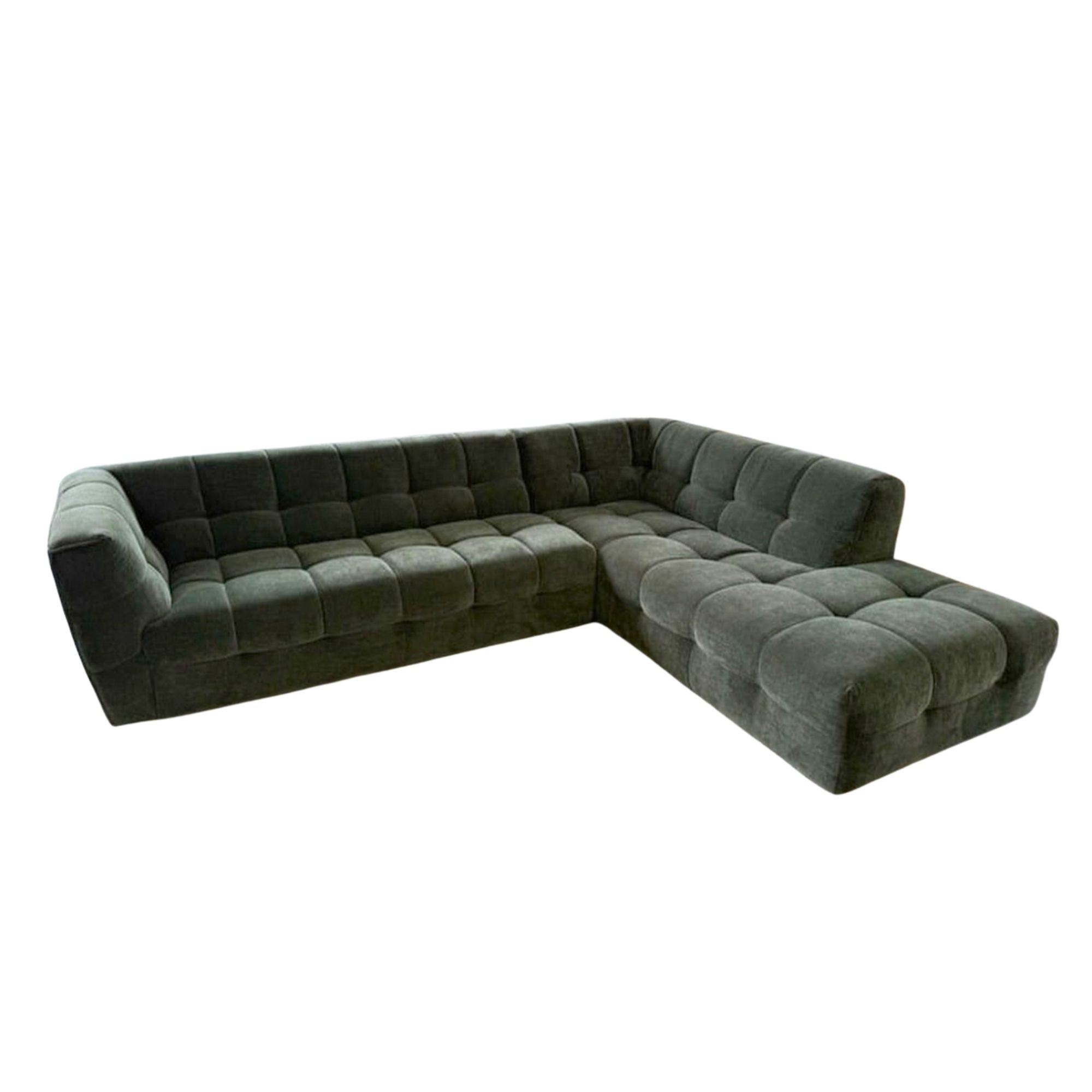 Forest GReen sectional sofa on a white background