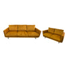 Two mustard yellow sofas on a white background