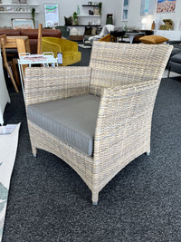 Cayman Outdoor Lounge Chair - Kubu Natural Rehau German Wicker - Sunbrella Natte Grey Chine Fabric