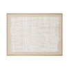 Abstract art piece with white lines on a beige background, framed in gold.