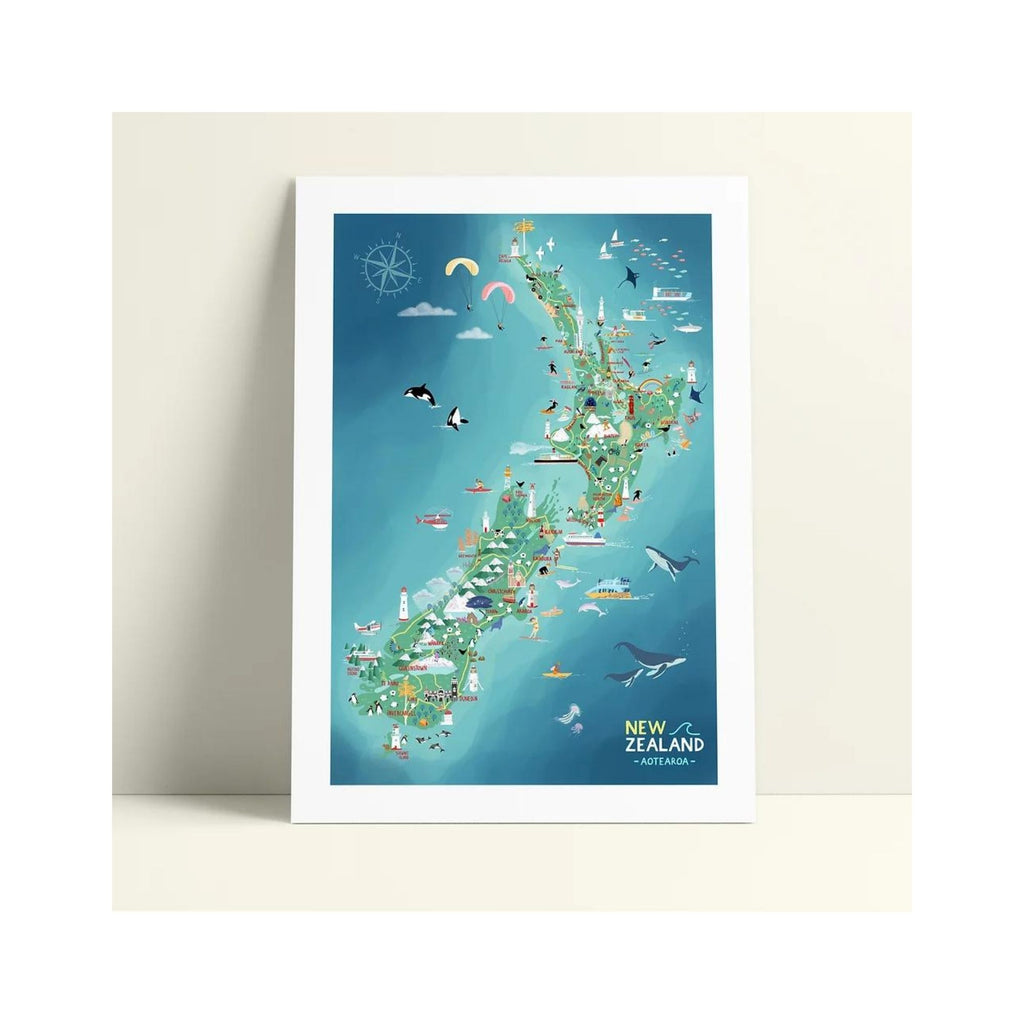 Print of Map of NZ in Green A1