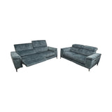 Marley Indigo Velvet Lounge Suite with electric adjustable headrests and electric recliners.