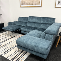 Marley Sofa Chaise - 3 Seater Left with Electric Recliner + Corner Extension Chaise Right - Urban Sofa Indigo Velvet Fabric