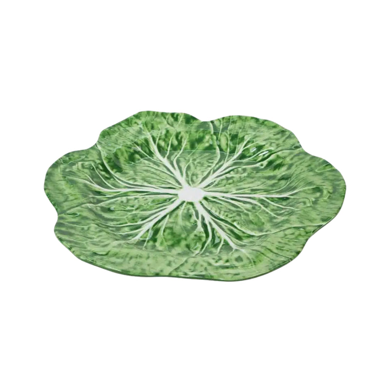 Melamine cabbage round platter 40cm – green leaf design, durable round serving platter