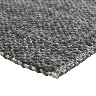 Close-up of a textured gray rug corner on a white background
