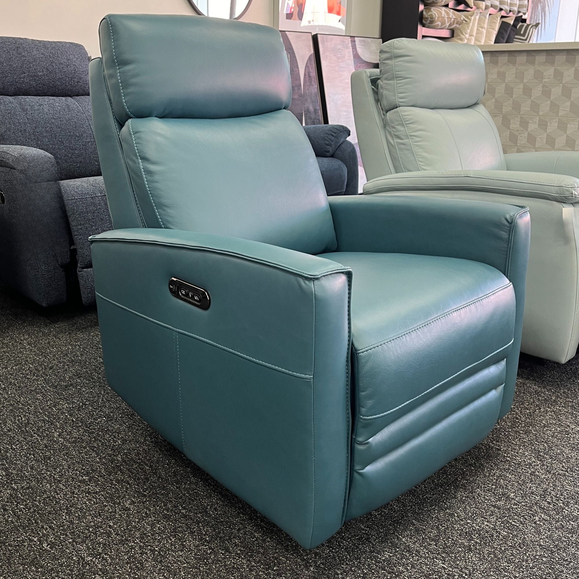 Nice Electric Recliner in Teal Full Grain Leather