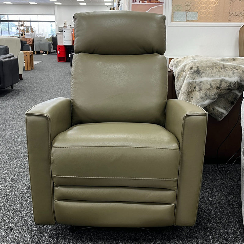 Nice Electric Recliner with Power Headrest in Lia Green Leather