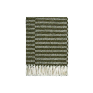 Striped green and white throw on a white background