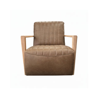 Brown armchair with wooden arms on a white background