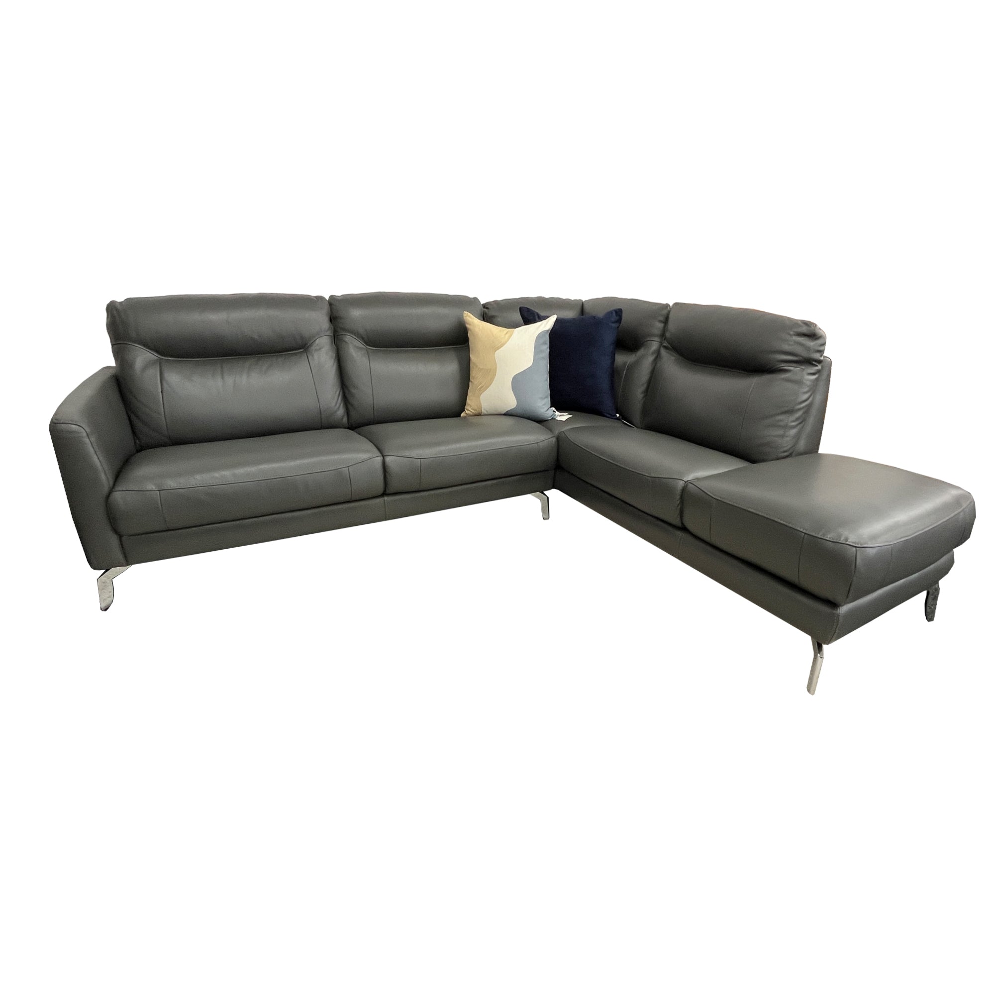 Pacific Cnr Lounge in quality Torello Grey Leather