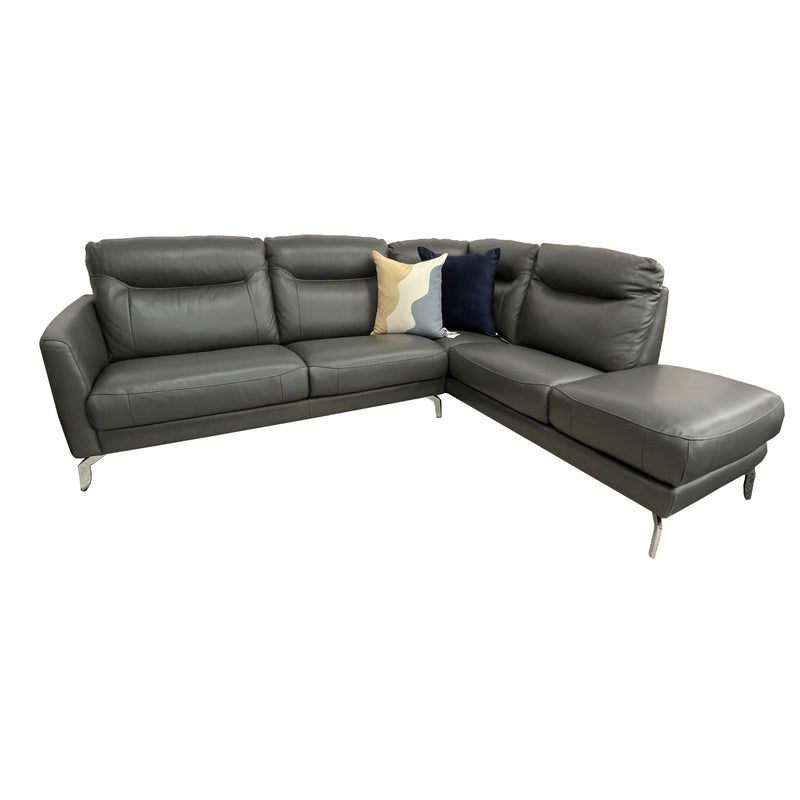 Pacific Cnr Lounge in quality Torello Grey Leather
