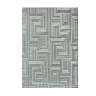 Gray rug with geometric pattern on a white background