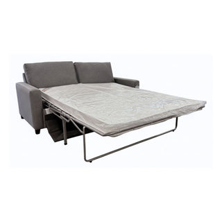 Gray sofa bed with pull-out mattress on a white background