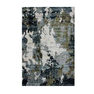 Abstract patterned rug with a mix of colors on a white background