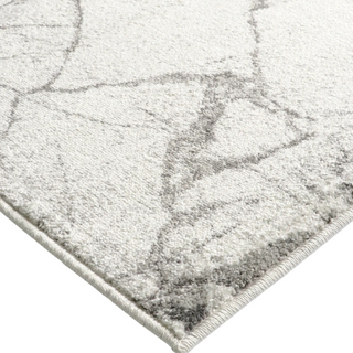 Gray area rug with a subtle pattern on a white background