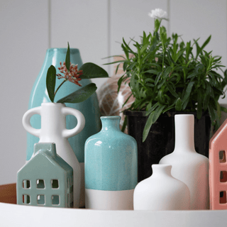 Syros Ceramic Vase Aqua & White