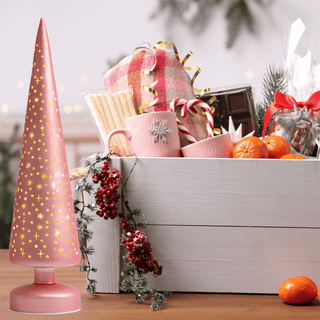 Table Top Christmas Tree - 35cm - Dusky Metallic Pink with Lights1