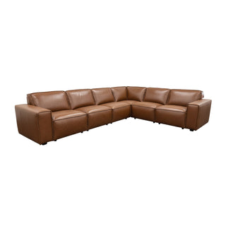 Brown leather sectional sofa on a white background