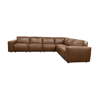 Brown leather sectional sofa on a white background