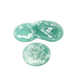 Three green marbled coasters on a white background