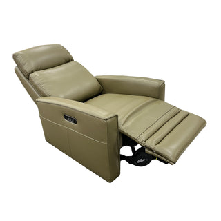 Nice Electric Recliner with Power Headrest in Lia Green Leather