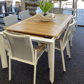 Cairo Outdoor Dining Chair - White Powder Coated Aluminium/Teak