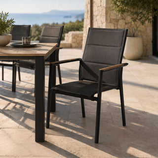 Como Outdoor Padded Dining Chair Aluminium with Teak Insert - Charcoal