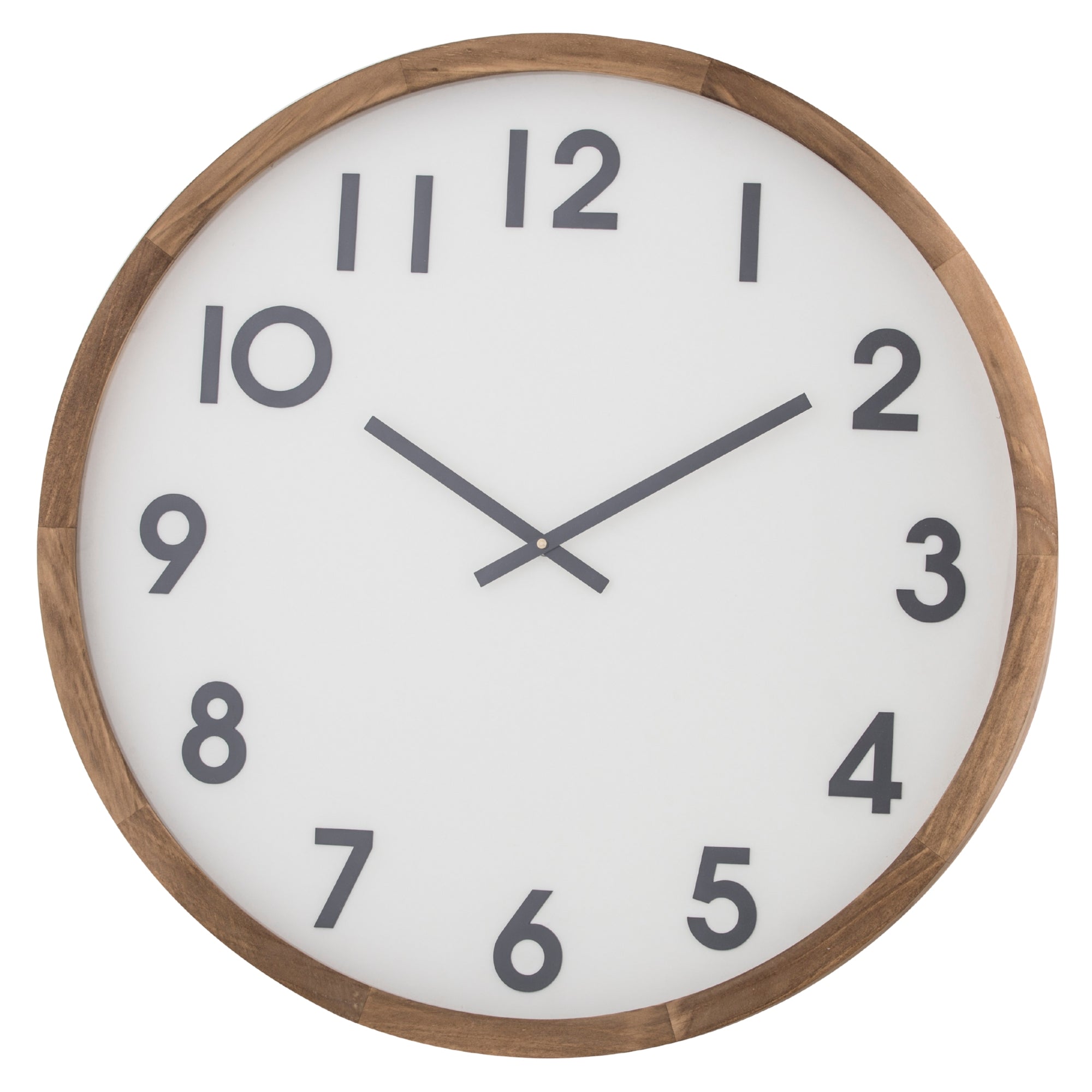 Decorative large wall clock with a walnut colour frame