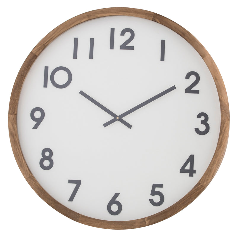 Decorative large wall clock with a walnut colour frame