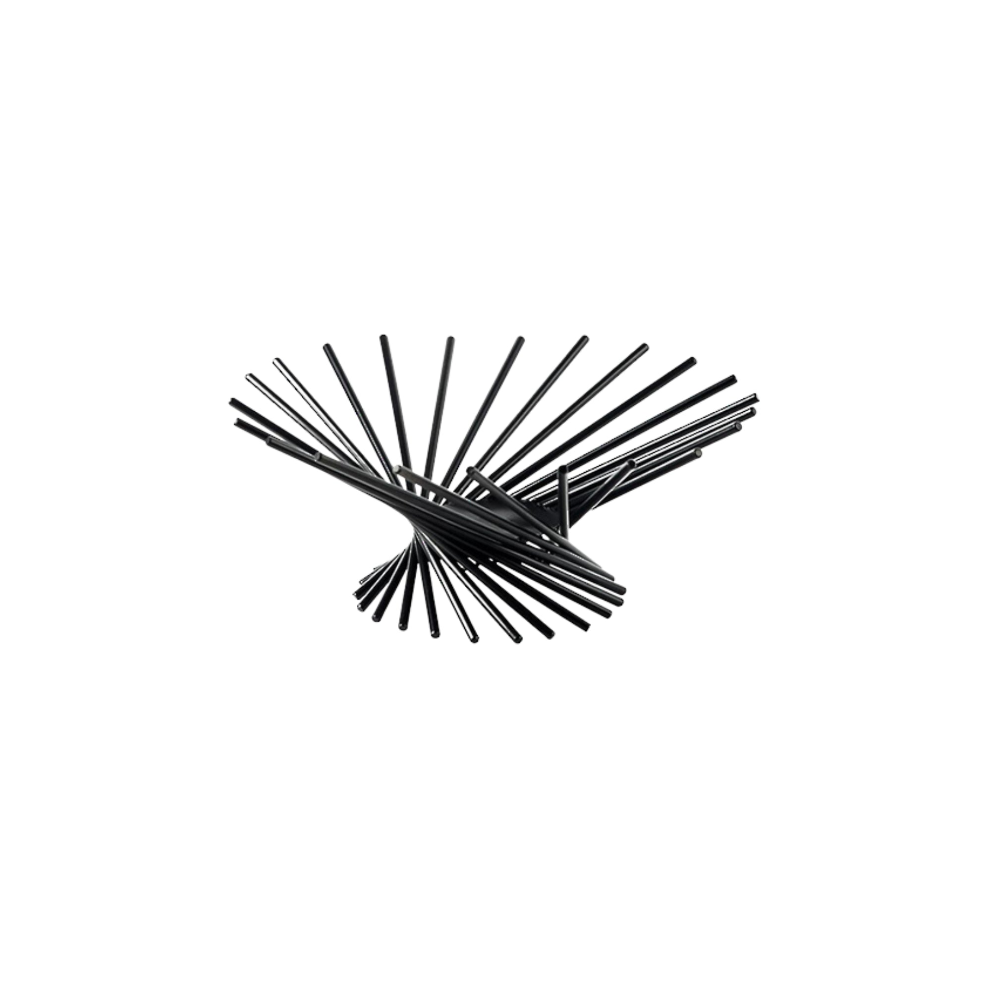 Black metal spiral bowl with sculptural rod design