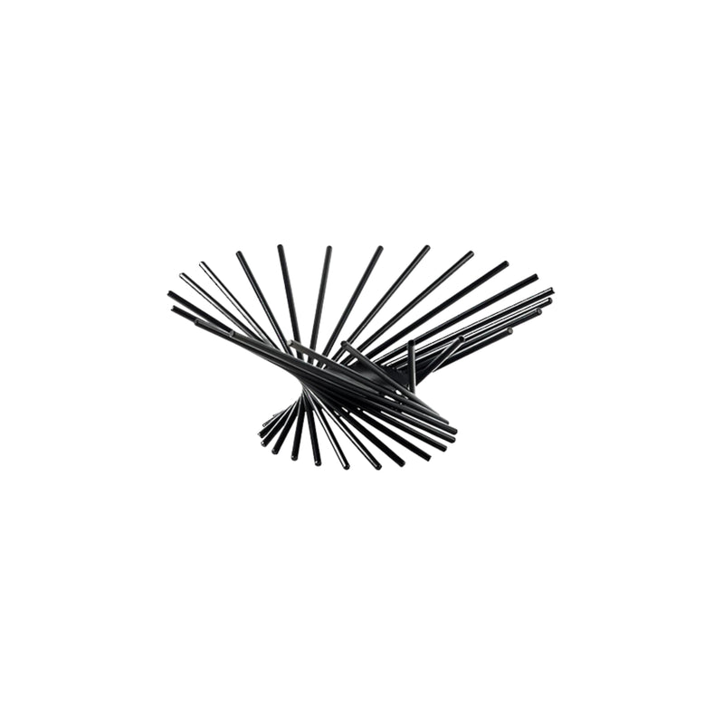 Black metal spiral bowl with sculptural rod design