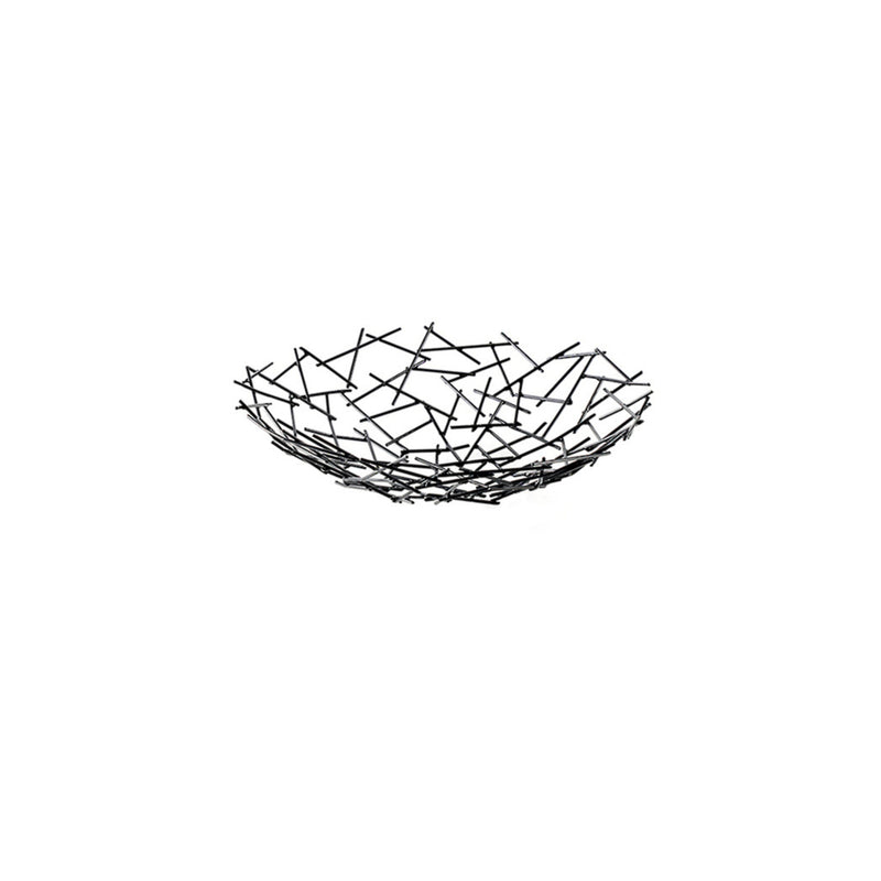 Black wire basket on a white background