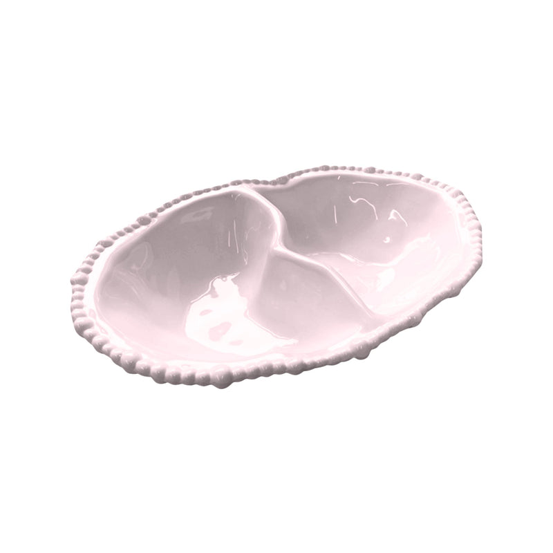 Melamine pearl double serving bowl – French Pink two-section bowl with beaded edge