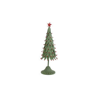 Decorative Christmas tree with red lights and a star on a white background