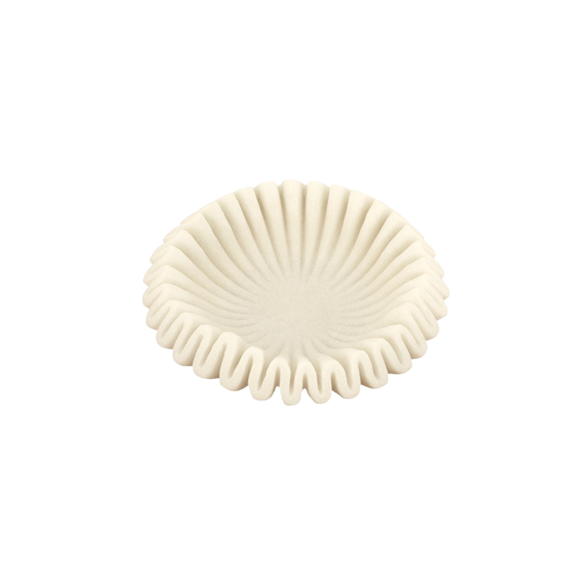 Small cream pleated decorative bowl with sculptural ripple design