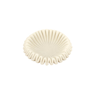 Small cream pleated decorative bowl with sculptural ripple design